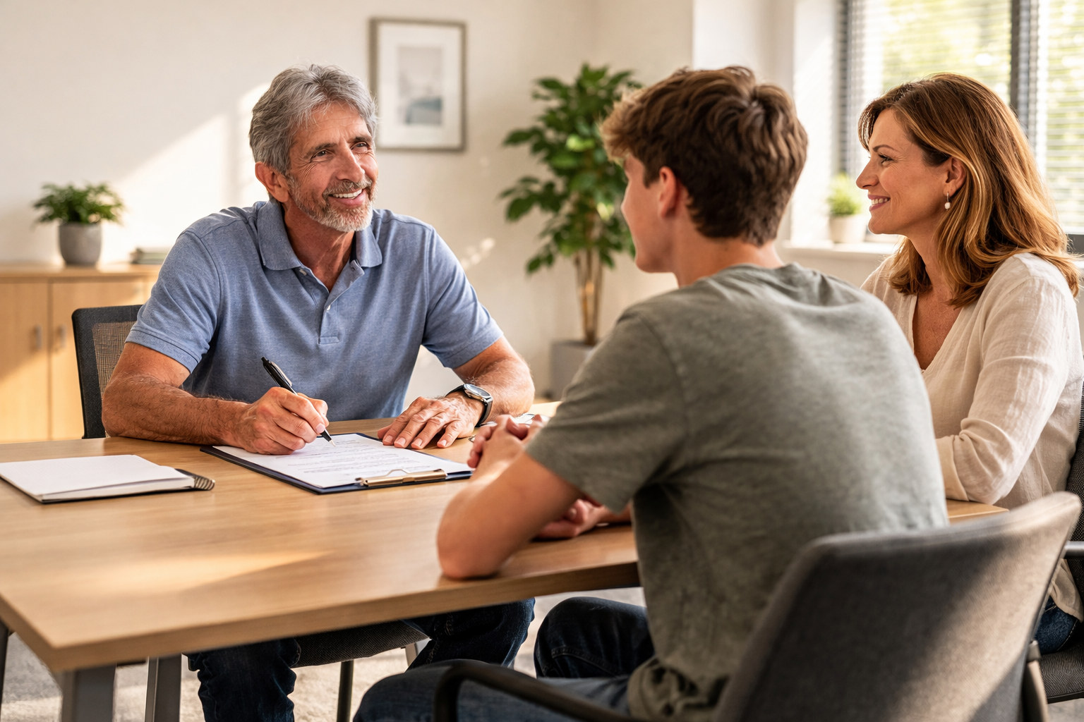 Greg meeting in person with a student and parent