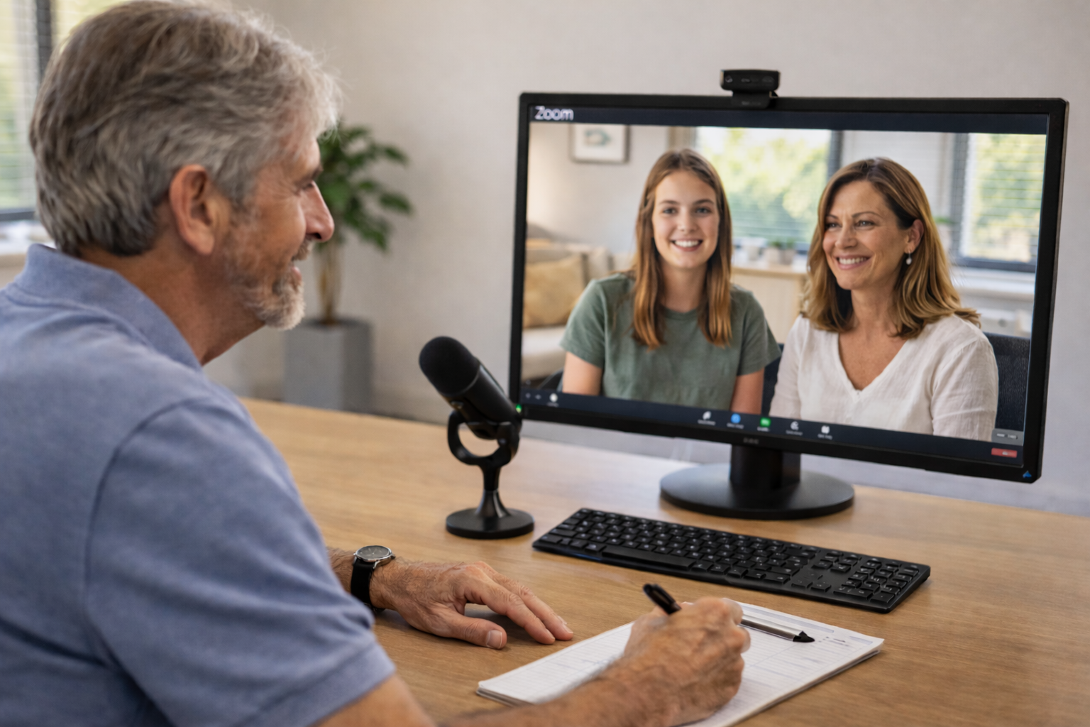 Greg meeting with a student and parent over Zoom